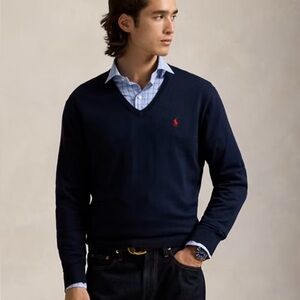 Polo Ralph Lauren Wool V Neck Sweater Navy Blue Mens Pony Logo Sz XL NEW
